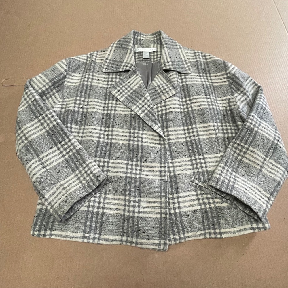 Vintage‎ The Limited Gray Plaid Wool Blend Cropped Swing Jacket Coat Tweed M/L